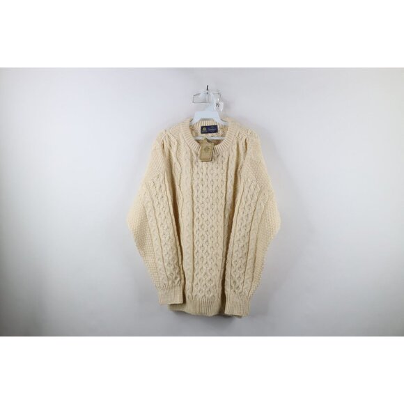 Deadstock Vtg 90s Streetwear Mens L Donegal Wool Cable Knit Fisherman Sweater